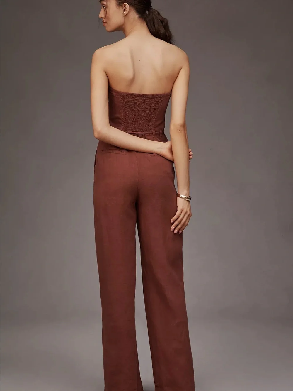 Anthropologie Linen Strapless Trouser Jumpsuit